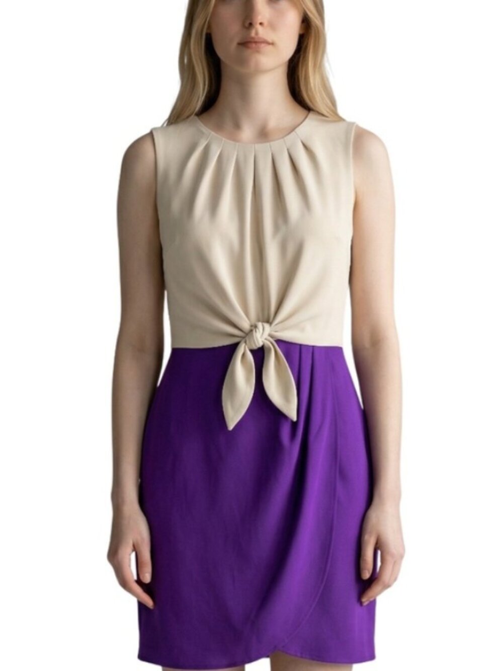 Richard Chai Target Faux Wrap Dress Purple Ivory Tie Waist Sleeveless Size 9 NEW